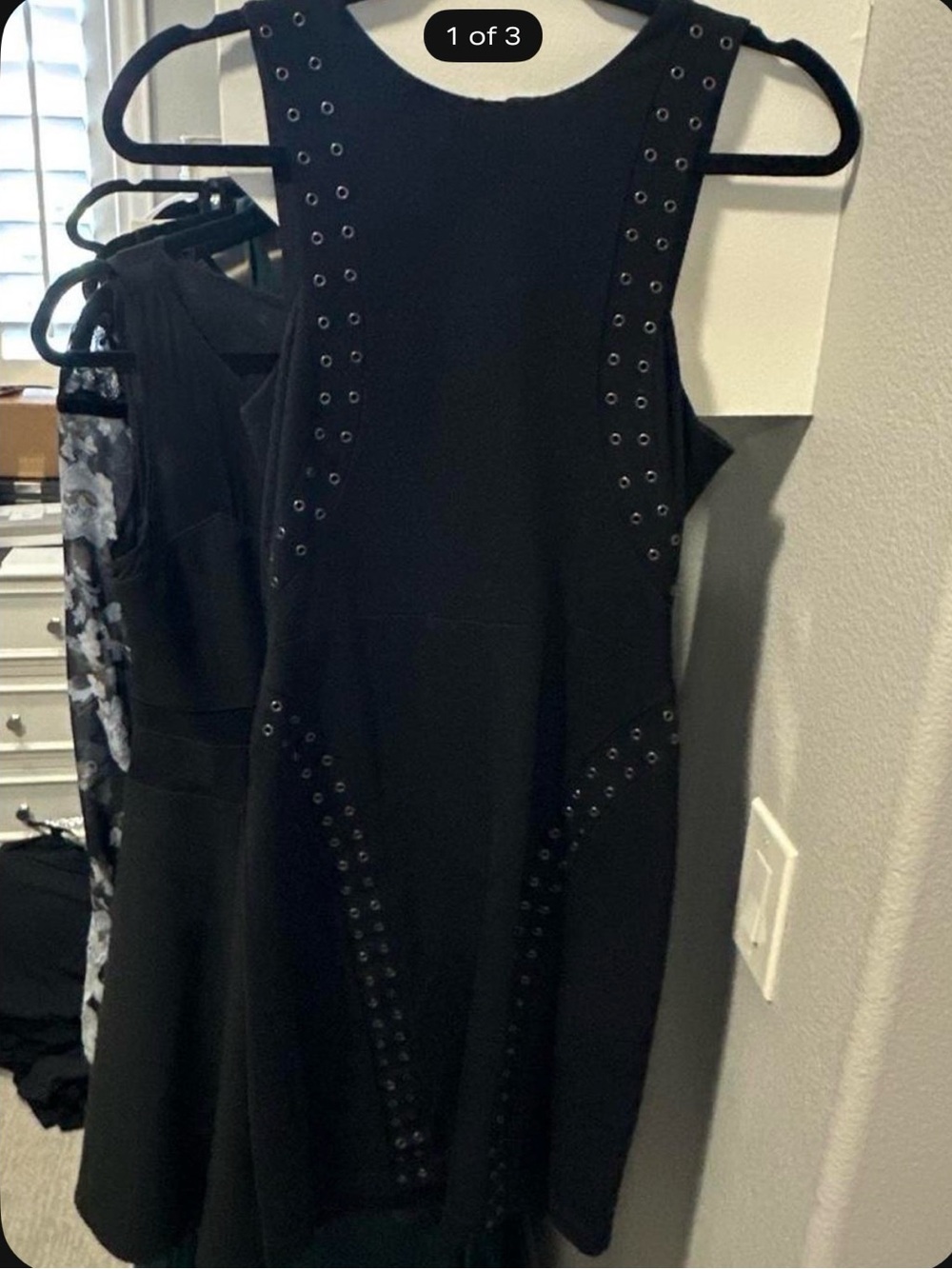 BCBGMaxAzria Black Eyelet-Trim Sleeveless Mini Dress